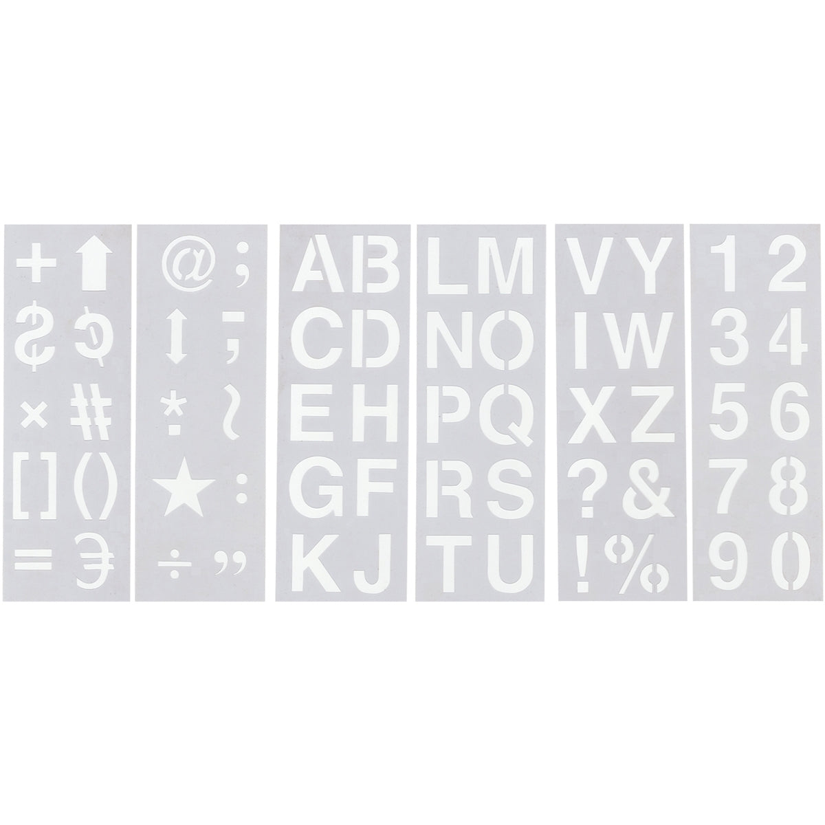 Stencil Sheet Set 13 inch X4.5 inch 6 Per Pkg Alphabet, Numbers and Symbols 2 inch