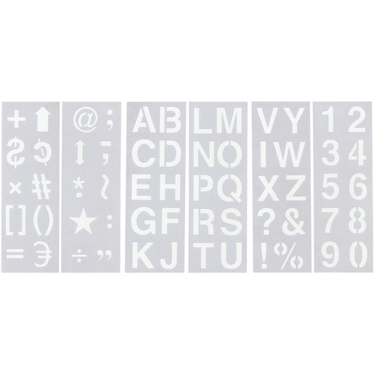 Stencil Sheet Set 13 inch X4.5 inch 6 Per Pkg Alphabet, Numbers and Symbols 2 inch