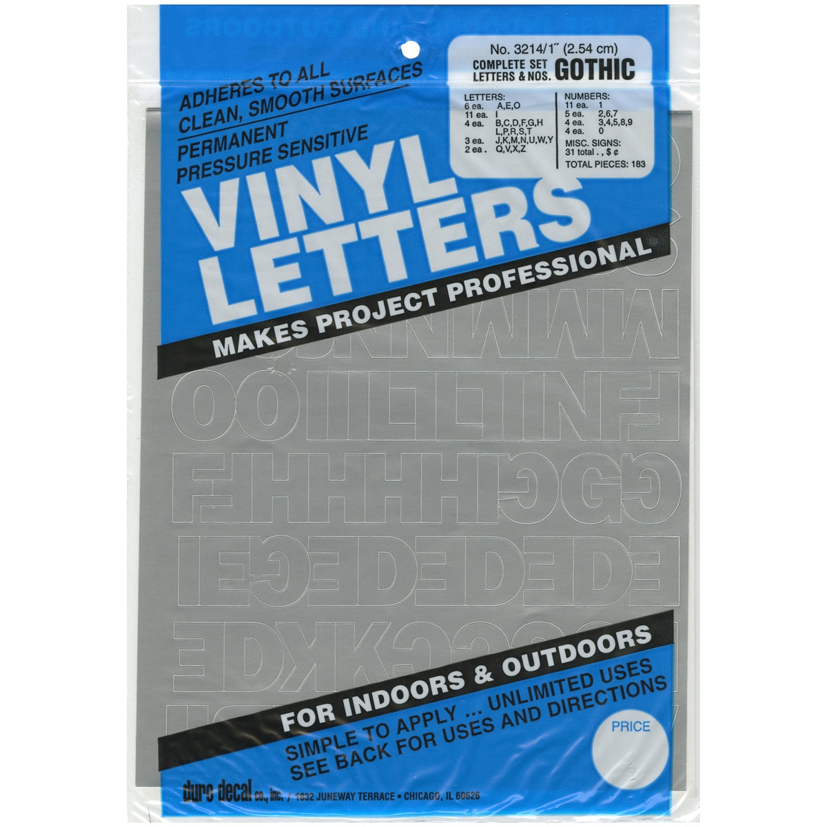 Permanent Adhesive Vinyl Letters and Numbers 1 inch 183 Per Pkg Silver