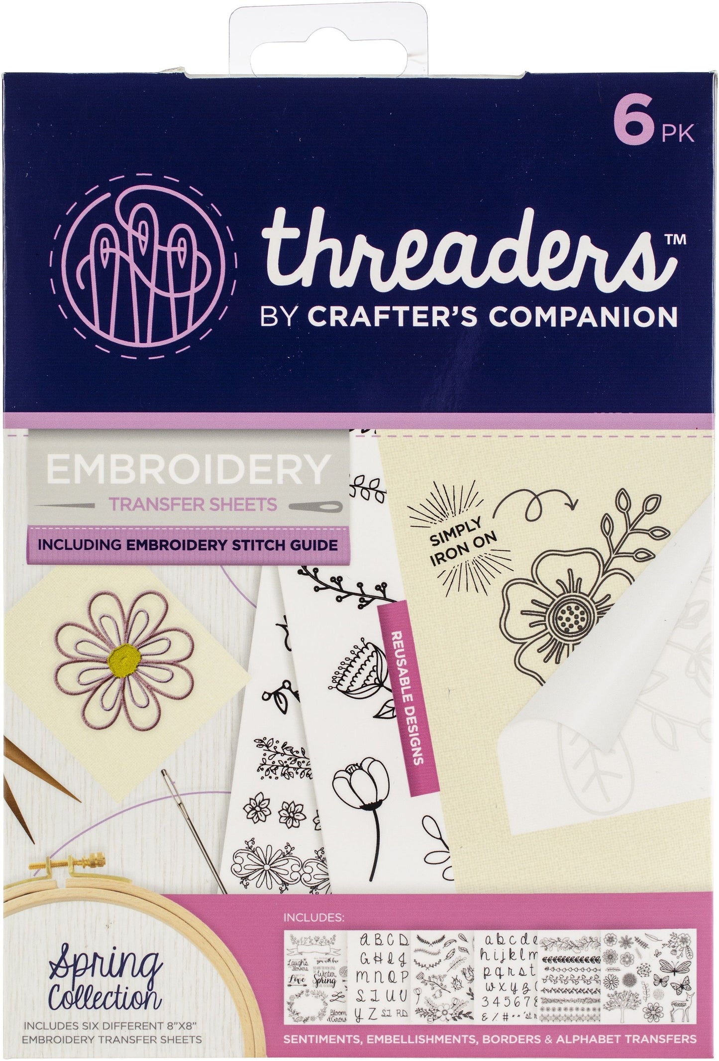 Crafter's Companion Threaders Embroidery Transfer Sheets-Spring Collection 8 inch X8 inch 6 Per Pkg