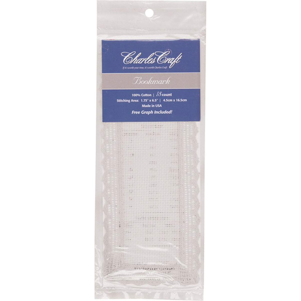 Charles Craft Lace Edged Bookmark 18 Count 3Inch X8Inch White