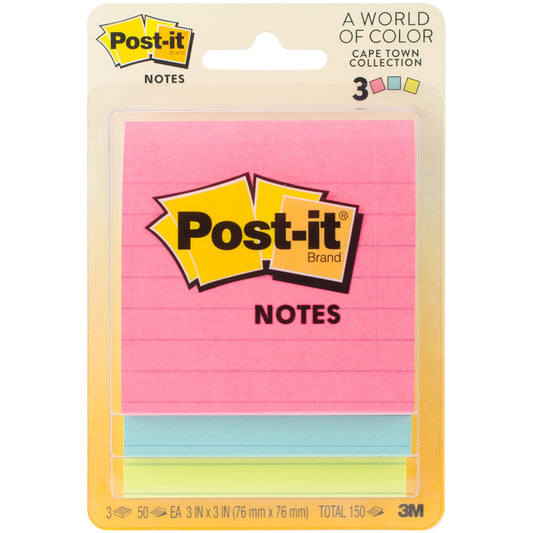 Post-It Sticky Notes 3 inch X3 inch 3 Per Pkg Cape Town W/50 Sheets