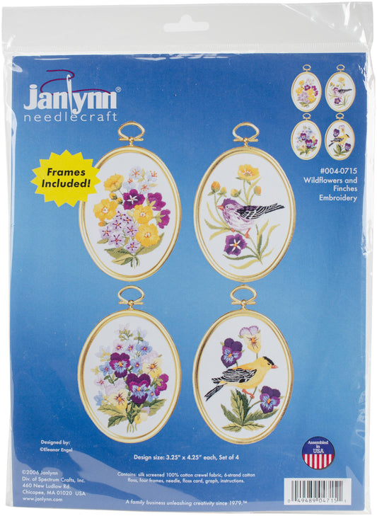 Janlynn Embroidery KitWildflowers and Finches3.25inchesX4.25inches Stitched In Floss