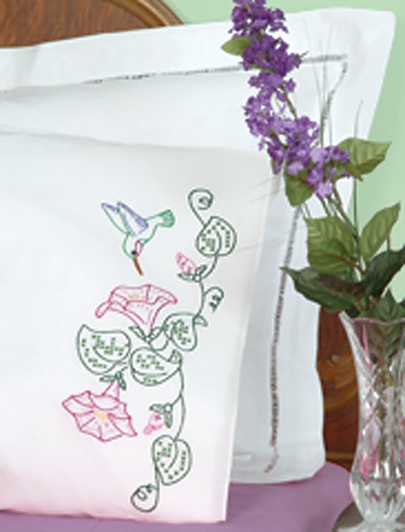 Jack Dempsey Stamped Pillowcases W/White Perle Edge 2 Per Pkg Hummingbird