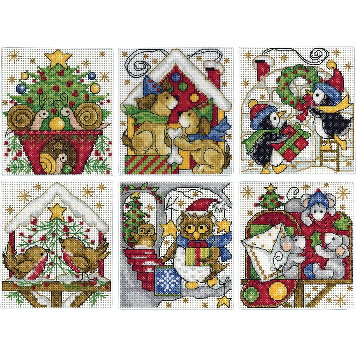 Design Works Counted Cross Stitch Kit 3.5inchesX4inches Set of 6Home For Christmas Ornaments 14 Count