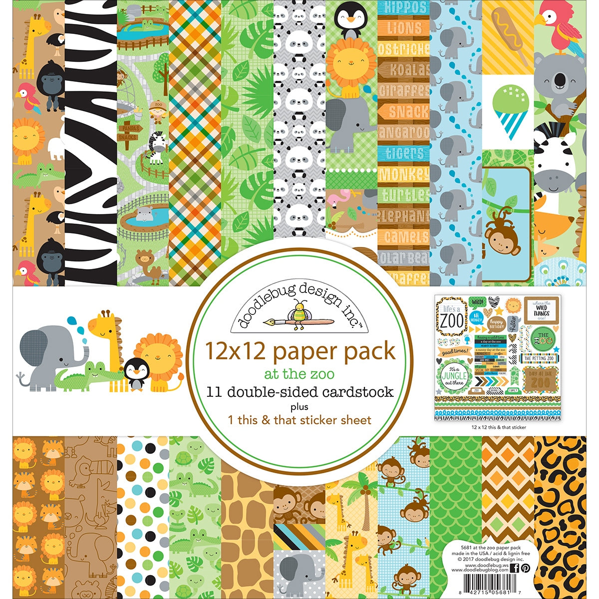 Doodlebug Double-Sided Paper Pack 12 inch X12 inch 12 Per Pkg At The Zoo