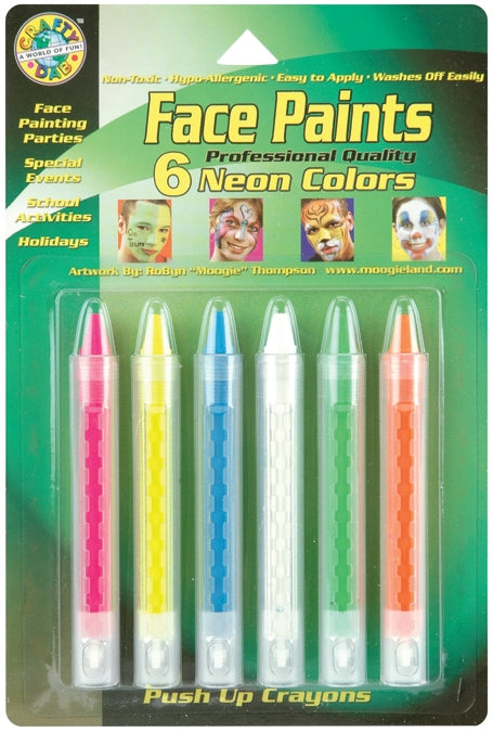 Face Paint Push-Up Crayons 6 Per Pkg Neon