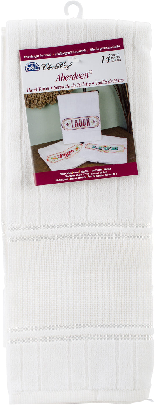 Charles Craft Aberdeen Velour H and Towel 14 Count 16.5InchesX27Inches White