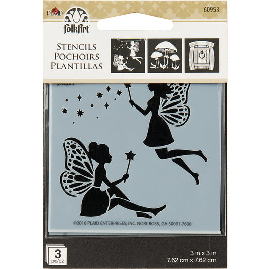 FolkArt Mini Stencil 3 inch X3 inch 3 Per Pkg Fairy and Mushroom