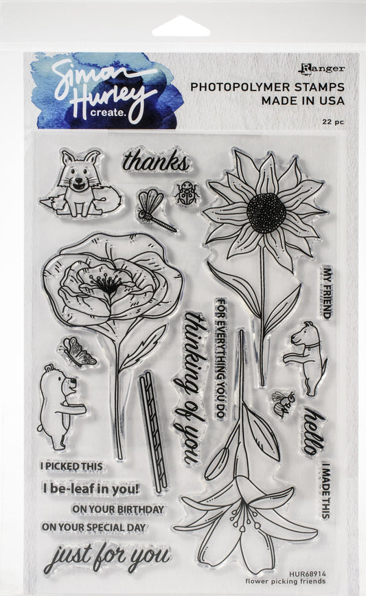 Simon Hurley create. Cling Stamps 6 X9 inch Flower Picking Friendsinch 1 Pack of 22 Pieces