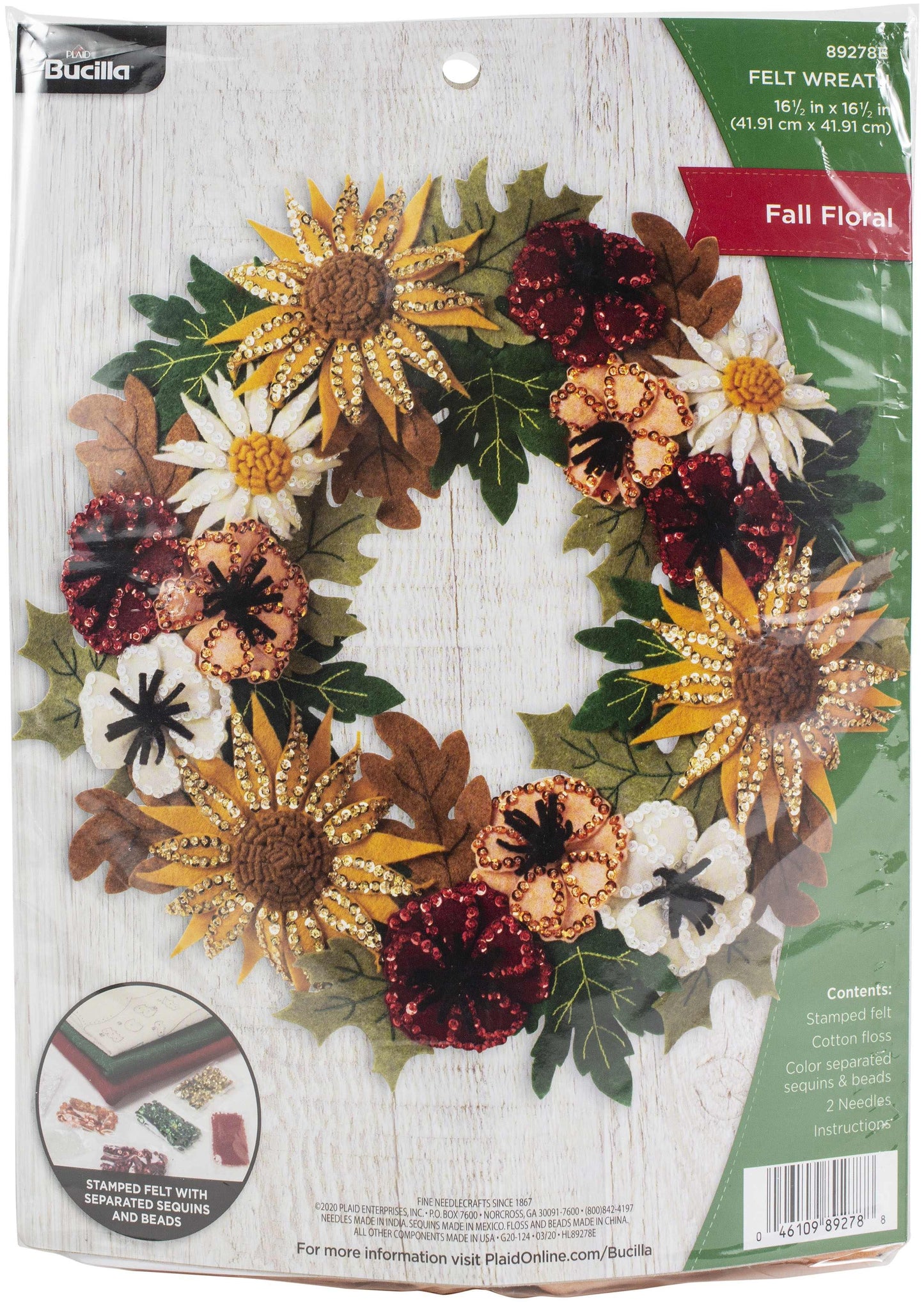 Bucilla Felt Wreath Applique Kit 16Inch Round Floral Fall