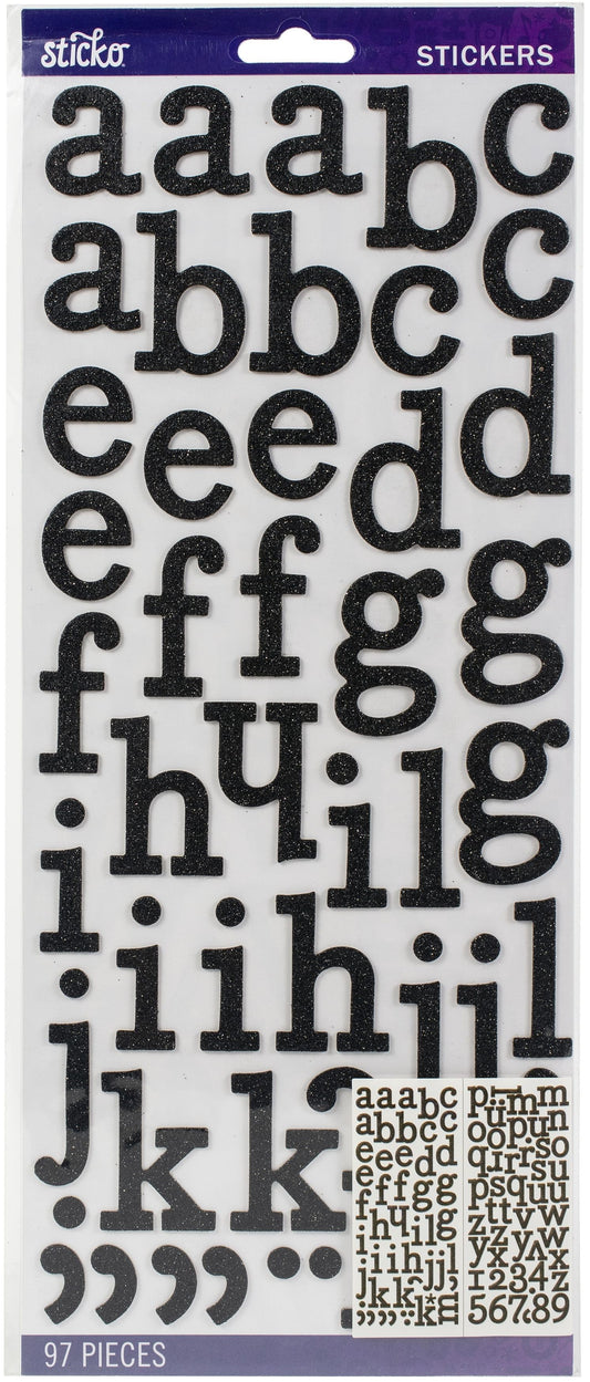 Sticko Alphabet Stickers 97 Per Pkg Script - Black Glitter