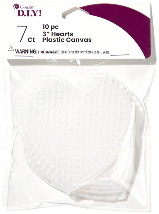 Cousin Plastic Canvas Shape 7 Count 3inches 10per pkg Hearts Clear