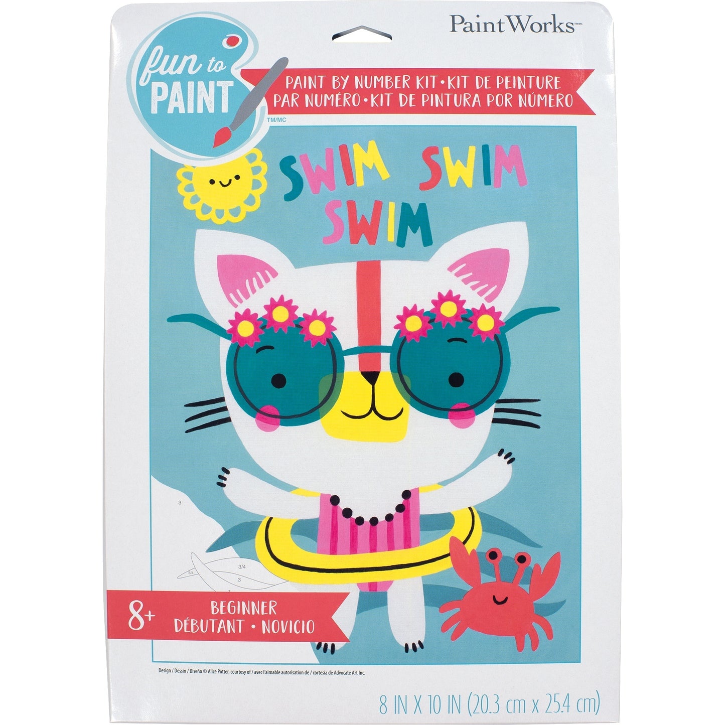 Paint Works Paint By Number Kit 8 x10 inch Swim Cat inch