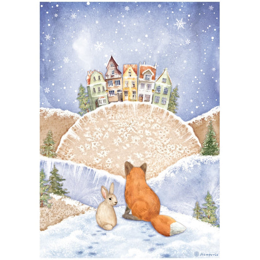 Stamperia Rice Paper Sheet A4 Fox and Bunny Winter Valley