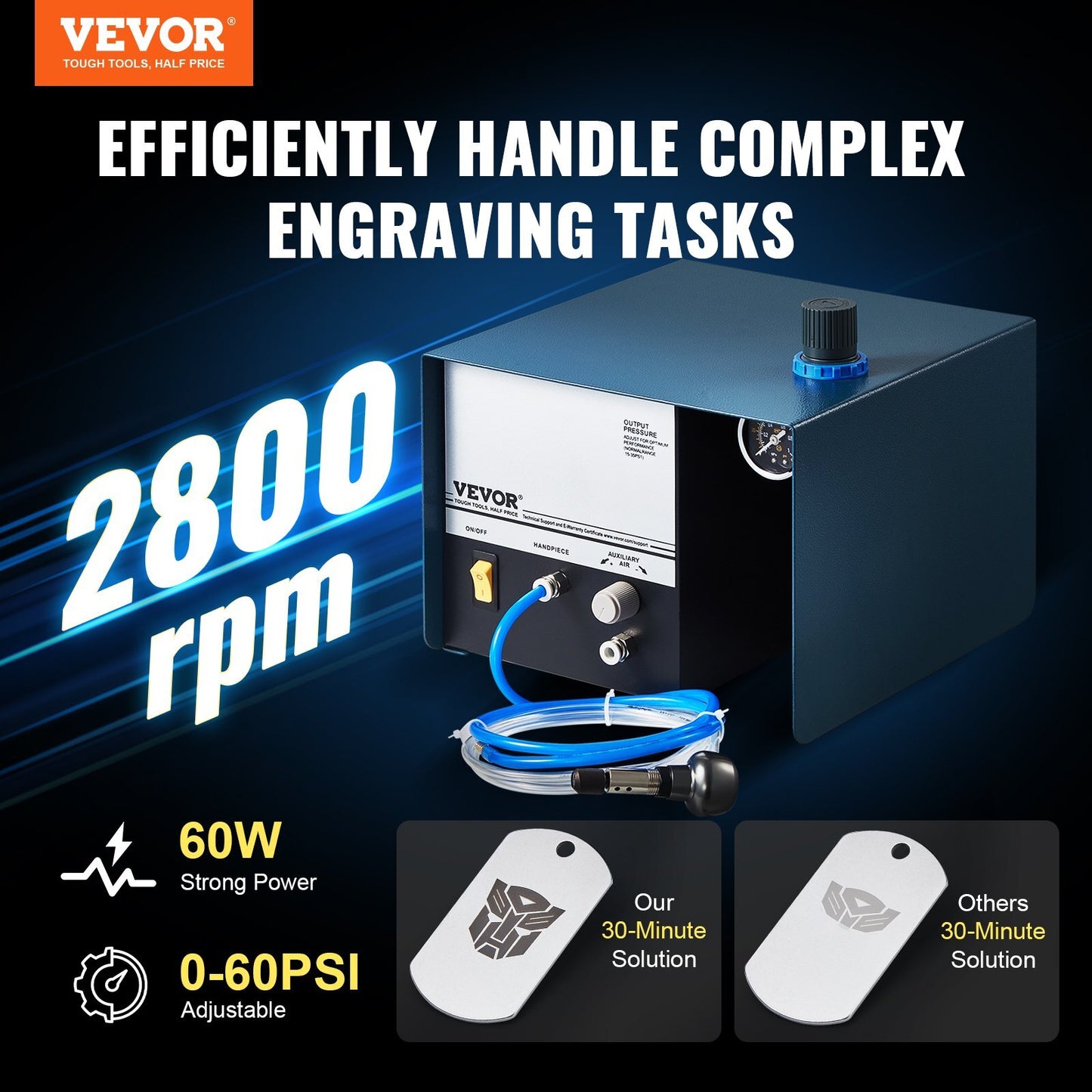 VEVOR Pneumatic Engraver 28000 RPM 80W Single Ended Pneumatic Engraving Machine