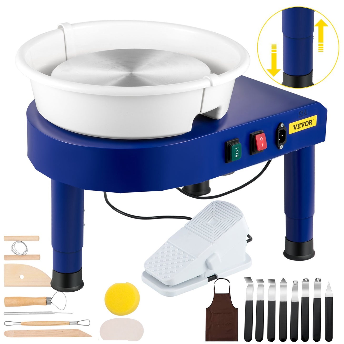 VEVOR Pottery Wheel, 14in Ceramic Wheel Forming Machine, 0-300RPM Speed 0-7.8in Lift Table Electric Clay Machine, Foot Pedal Detachable Basin Sculpting Tool Accessory Kit for Work Home Art Craft DIY