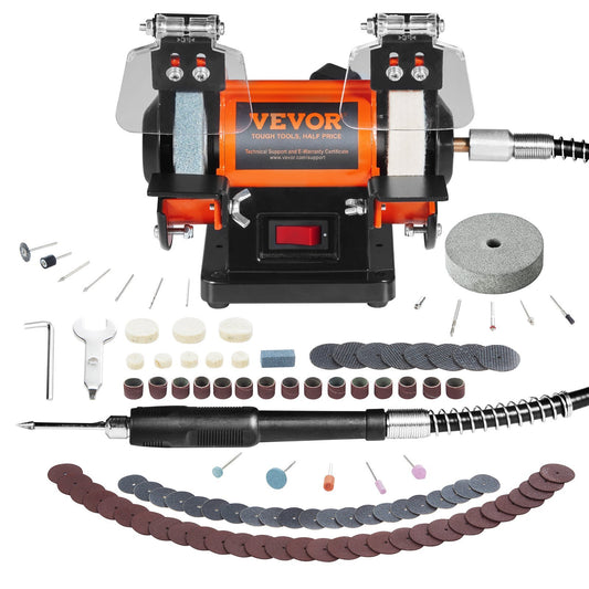 VEVOR Bench Polisher & Buffing Machine for Metal/Jewelry/Wood - With Wool & Abrasive Wheels, 100 Tools, 3590RPM