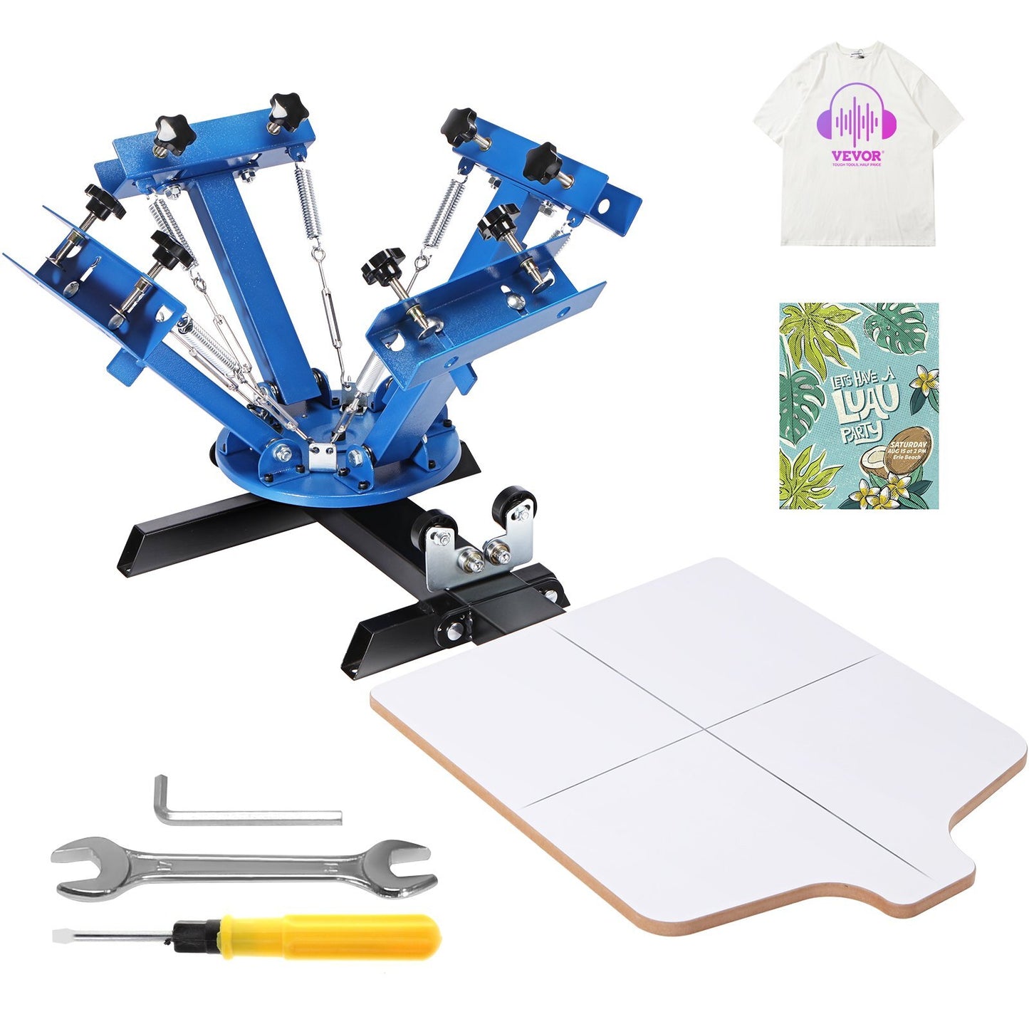 VEVOR 4 Color 1 Station Screen Printing Machine, 21.2x17.7in / 54x45cm Screen Printing Press 360? Rotable Silk, Double-Layer Positioning Pallet for T-Shirt DIY Printing