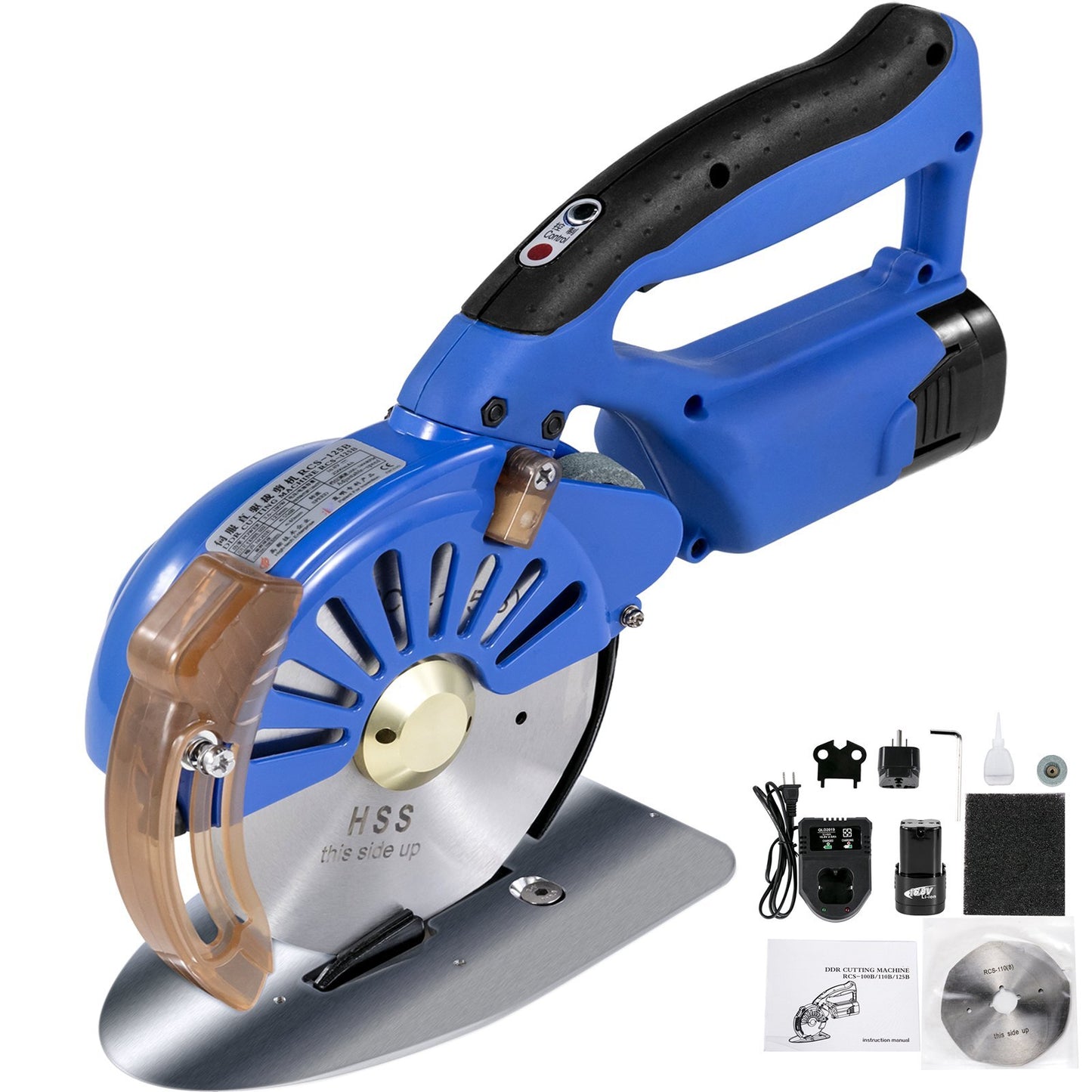 VEVOR Fabric Cutter 125mm Rotary Fabric Cutter 39mm Cutting Height Wireless Electric Rotary Cutter All-Copper Motor with Low Noise Adjustable Speed Electric Scissors for Cutting Fabric and Cotton