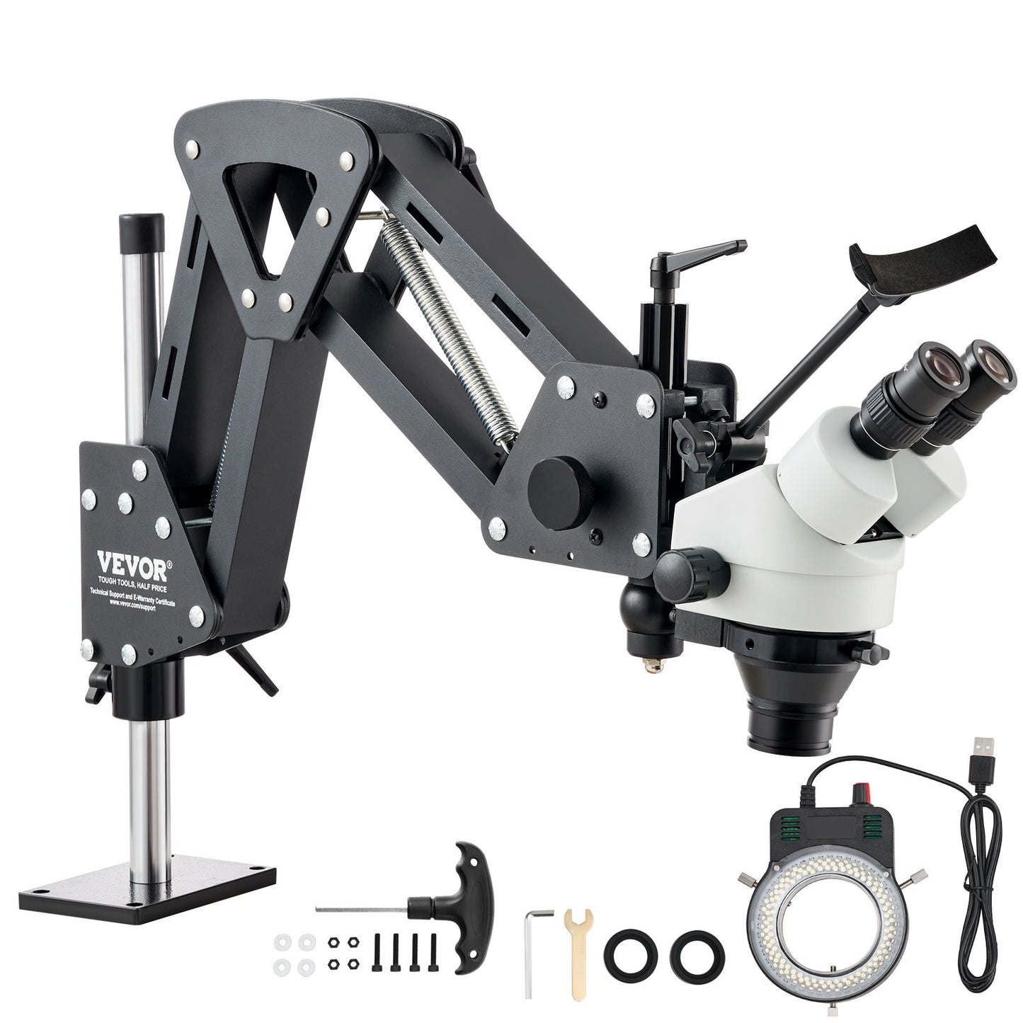 VEVOR Multi-Directional Microscope with Spring Bracket Ring Light 7X-45X Jewelry