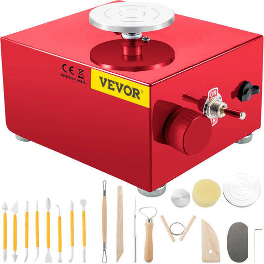 VEVOR Mini Pottery Wheel 30W Ceramic Wheel Adjustable Speed Clay Machines Electric Sculpting Kits with 3 Turntables Trays and 16pcs Tools for Art Craft Work Molding Gift and Home DIY