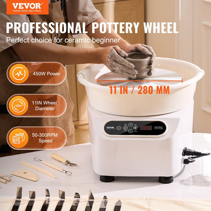 VEVOR Pottery Wheel, Direct Drive Ceramic Wheel with Shaping Tools for DIY Art Craft, 11 inch Pottery Forming Machine, 450W Electric Wheel for Pottery with Foot Pedal and LCD Touch Screen, White