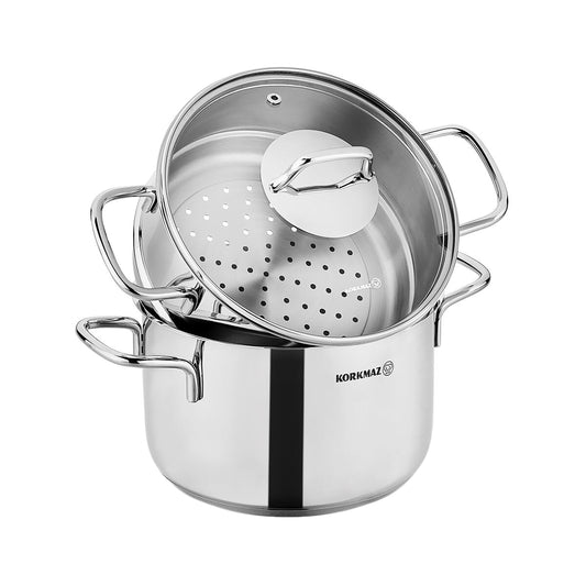 Korkmaz Korkmaz Perla 3 Piece 3.5 Liter Stainless Steel Casserole Steamer with Lid in Silver