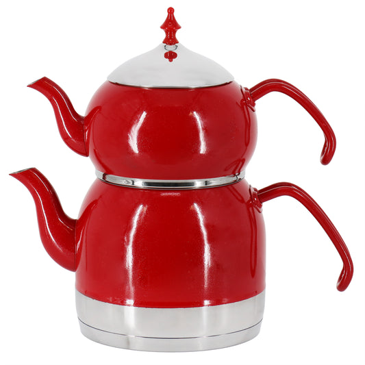 Korkmaz Korkmaz Rena 1.1 Liter Tea Pot and 2.4 Liter Kettle Set in Red