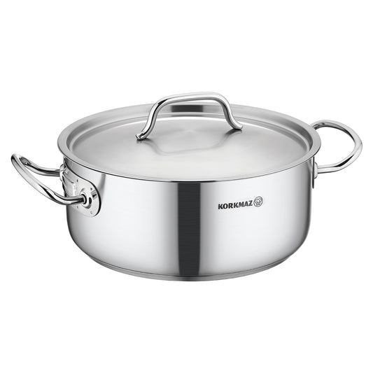 Korkmaz Korkmaz Gastro Proline 4.5 Liter Stainless Steel Low Casserole with Lid in Silver