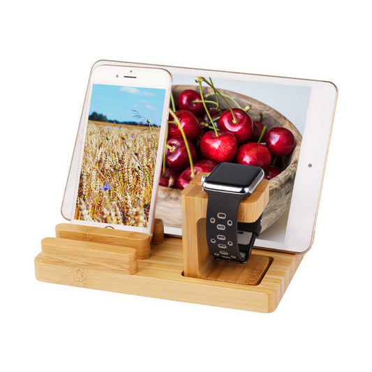 Trexonic Trexonic Bamboo 4-Port Apple Watch and Iphone Charging Stand with 3 Device Slots and Pen Holder