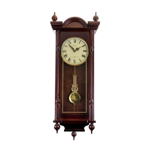 BEDFORD CLOCK COLLECTION Bedford Clock Collection Grand 31 Inch Chiming Pendulum Wall Clock in Antique Mahogany Cherry Finish