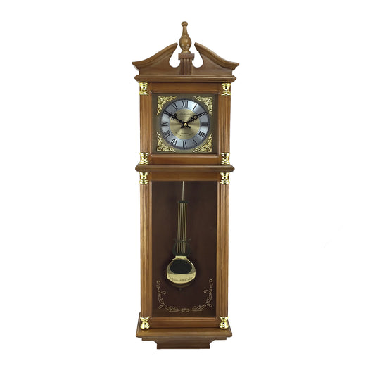 BEDFORD CLOCK COLLECTION Bedford Clock Collection 34.5 Inch Chiming Pendulum Wall Clock in Antique Harvest Oak Finish