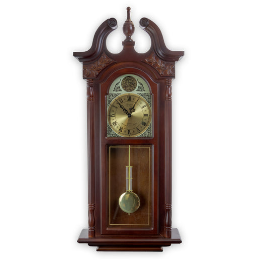 Bedford Clock Collection Bedford Clock Collection 38 Inch Chiming Pendulum Wall Clock in Cherry Oak Finish