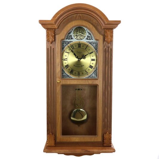 Bedford Clock Collection Bedford Clock Collection Honey Oak Chiming Pendulum Wall Clock