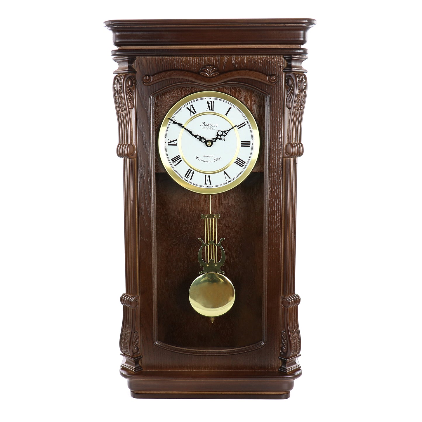 Bedford Clock Collection Bedford Clock Collection Chestnut Chiming Pendulum Wall Clock