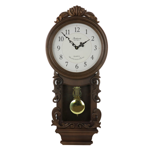 Bedford Clock Collection Bedford Clock Collection Chestnut Chiming Pendulum Wall Clock