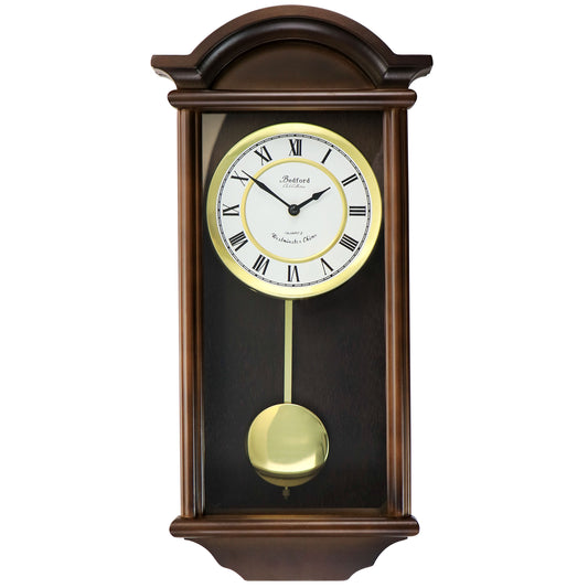 Bedford Clock Collection Bedford Clock Collection George 22 Inch Chestnut Wood Chiming Pendulum Wall Clock