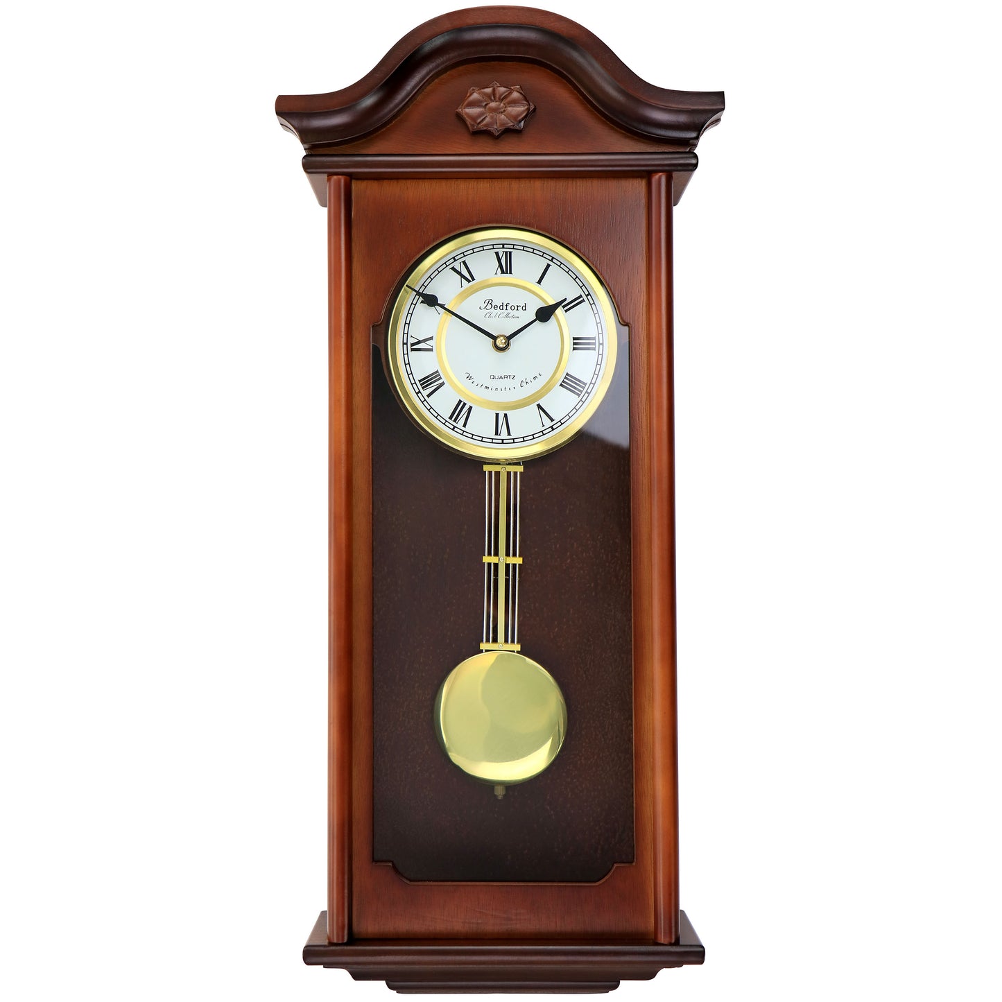 Bedford Clock Collection Bedford Clock Collection Jacob 22.75 Inch Mahogany Chiming Pendulum Wall Clock