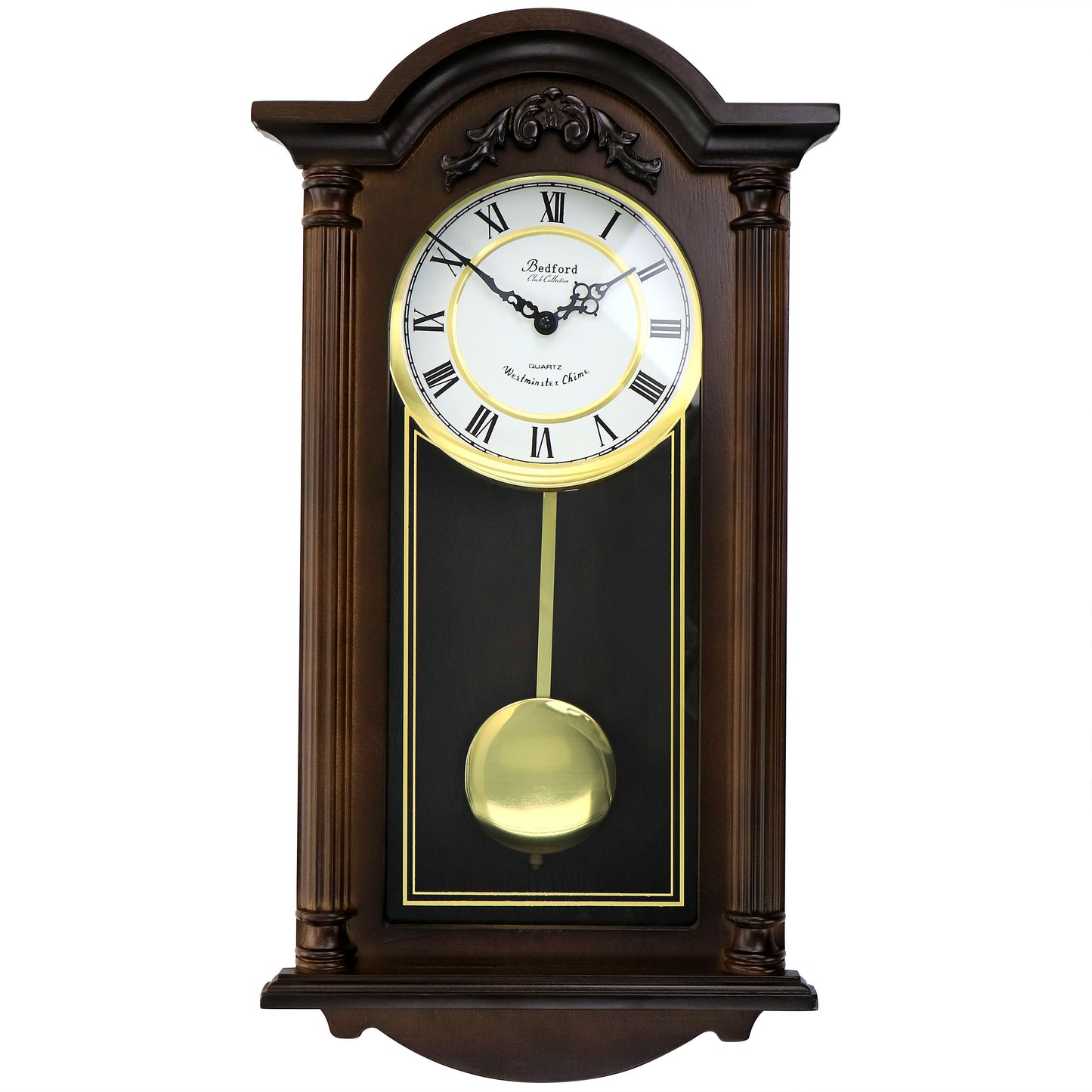 Bedford Clock Collection Bedford Clock Collection Noah 22 Inch Chestnut Wood Chiming Pendulum Wall Clock