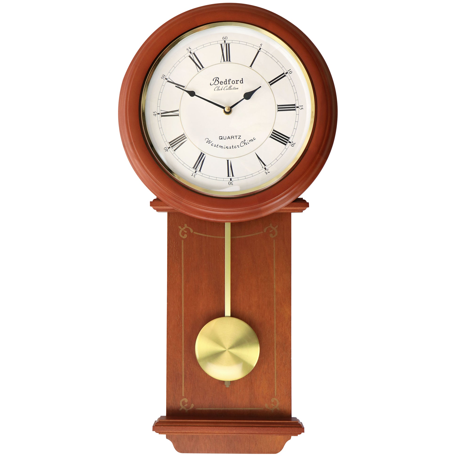 Bedford Clock Collection Bedford Clock Collection Olivia 24.5 Inch Cherry Wood Chiming Pendulum Wall Clock