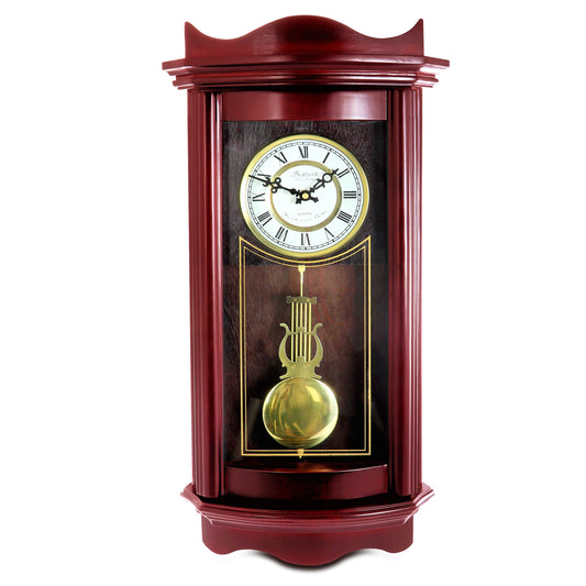 Bedford Clock Collection Bedford Clock Collection Weathered Chocolate Cherry Wood 25 Inch Wall Clock with Pendulum