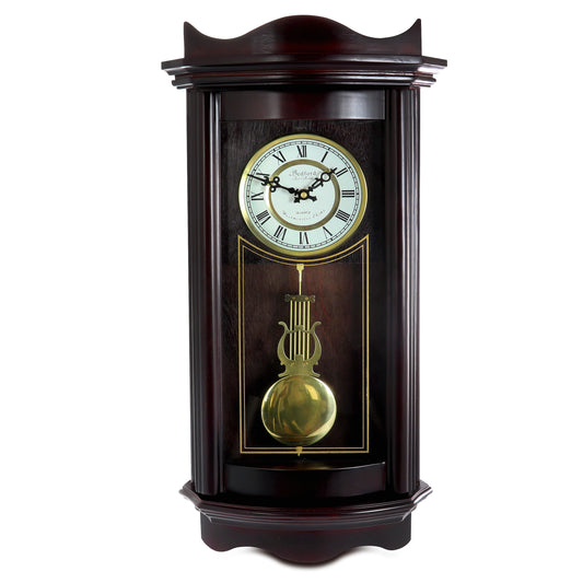 Bedford Clock Collection Bedford Clock Collection 25 Inch Chiming Pendulum Wall Clock in Weathered Chocolate Cherry Finish
