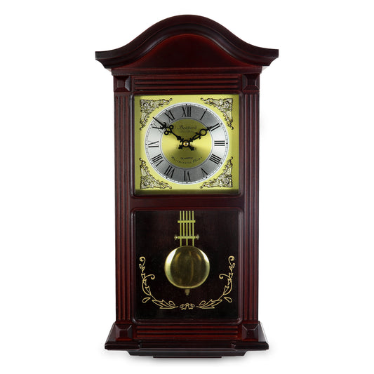 Bedford Clock Collection Bedford Clock Collection 22 Inch Wall Clock in Mahogany Cherry Oak Wood with Brass Pendulum and 4 Chimes