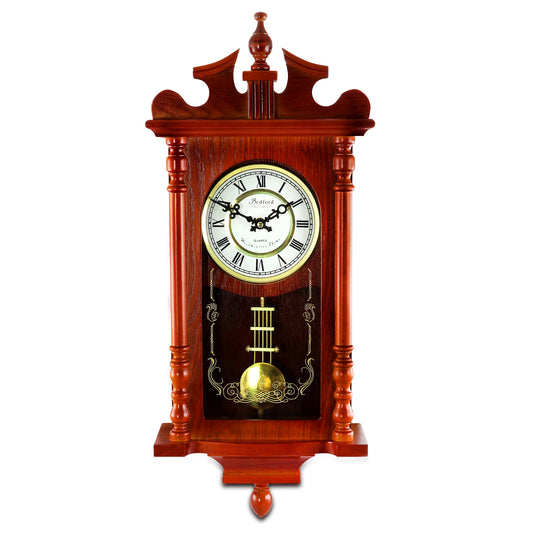 Bedford Clock Collection Bedford Collection 25 Inch Wall Clock with Pendulum and Chime in Dark Redwood Oak Finish