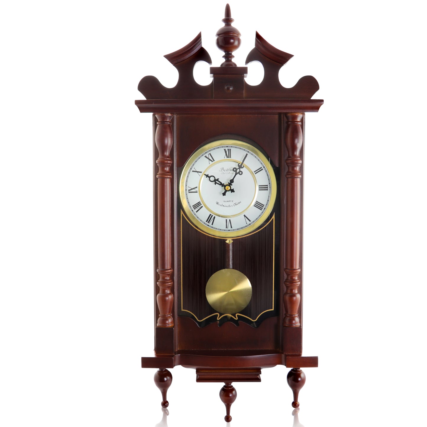BEDFORD CLOCK COLLECTION Bedford Clock Collection Classic 31 Inch Chiming Pendulum Wall Clock in Cherry Oak Finish