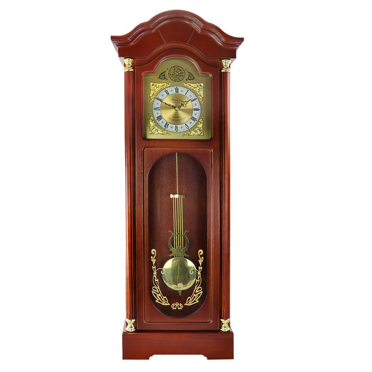 Bedford Clock Collection Bedford Clock Collection 33 Inch Chiming Pendulum Wall Clock in Antique Cherry Oak Finish