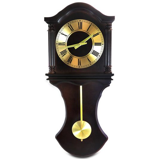 Bedford Clock Collection Bedford Clock Collection 27.5 Inch Wall Clock with Pendulum and Chimes in Chocolate Brown Oak Finish