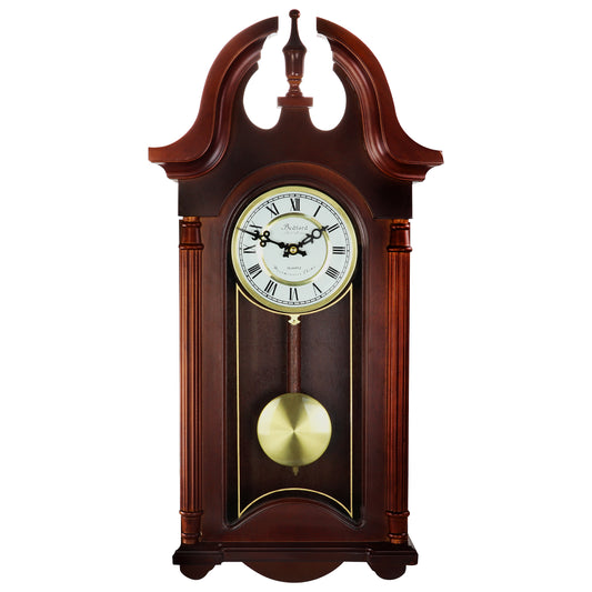 Bedford Clock Collection Bedford Clock Collection 26.5 Inch Chiming Pendulum Wall Clock in Colonial Mahogany Cherry Oak Finish