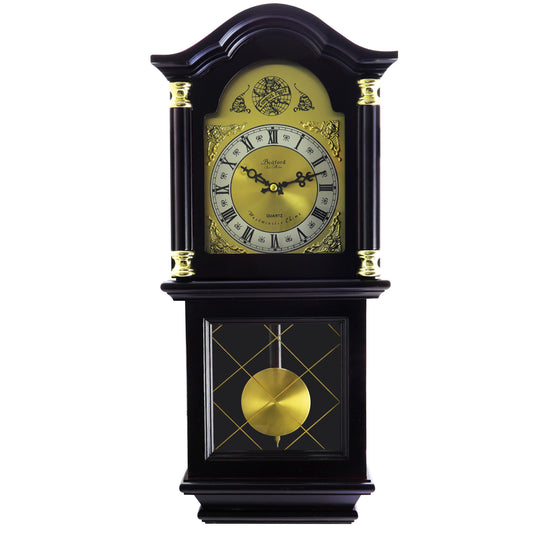 Bedford Clock Collection Bedford Clock Collection 26 Inch Chiming Pendulum Wall Clock in Antique Mahogany Cherry Oak Finish